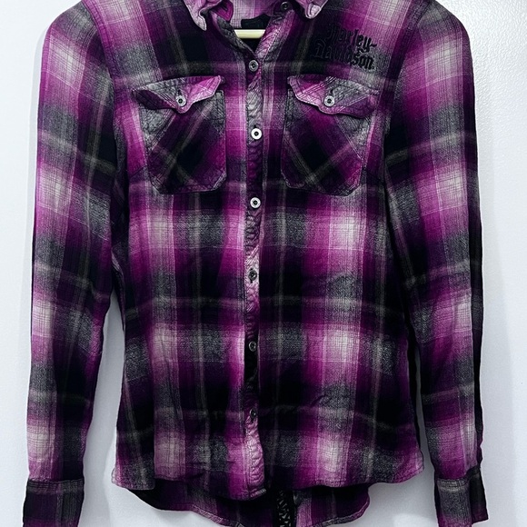 Harley-Davidson Purple Plaid Button Down Shirt - Picture 2 of 10